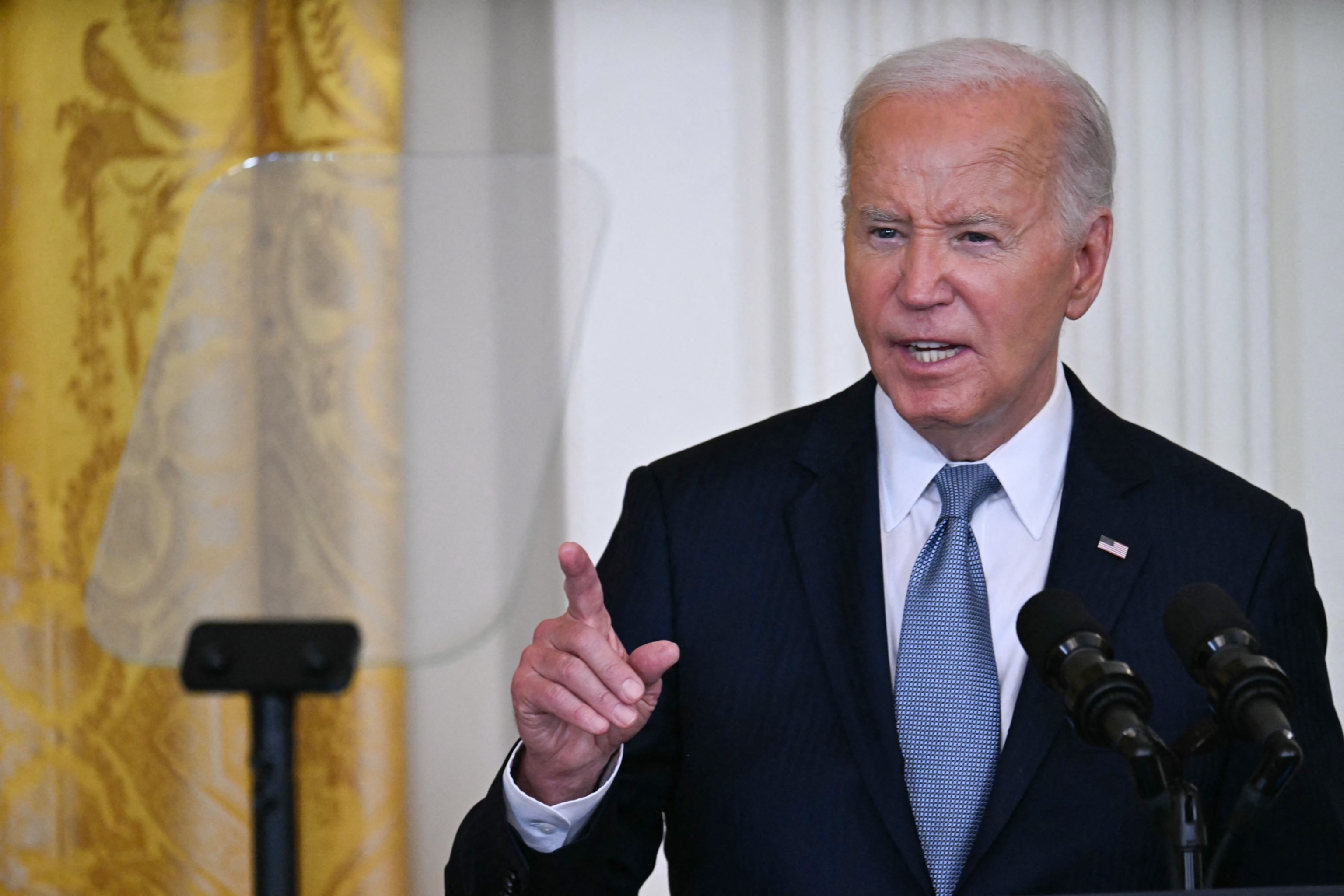 PHOTO: President Joe Biden speaks during a Medal of Honor Ceremony in the East Room of the White House in Washington, July 3, 2024.